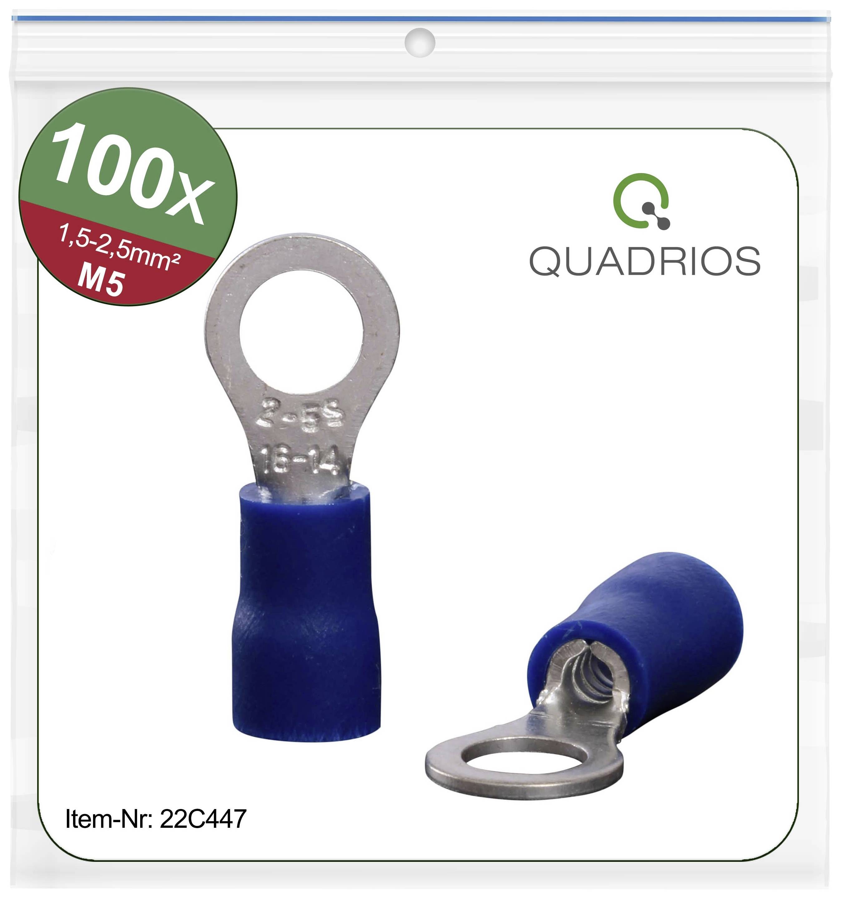 Image of blue cable shoes by Quadrios, 100 pieces, suitable for 1.5-2.5 mm² M5. Article number 22C447.