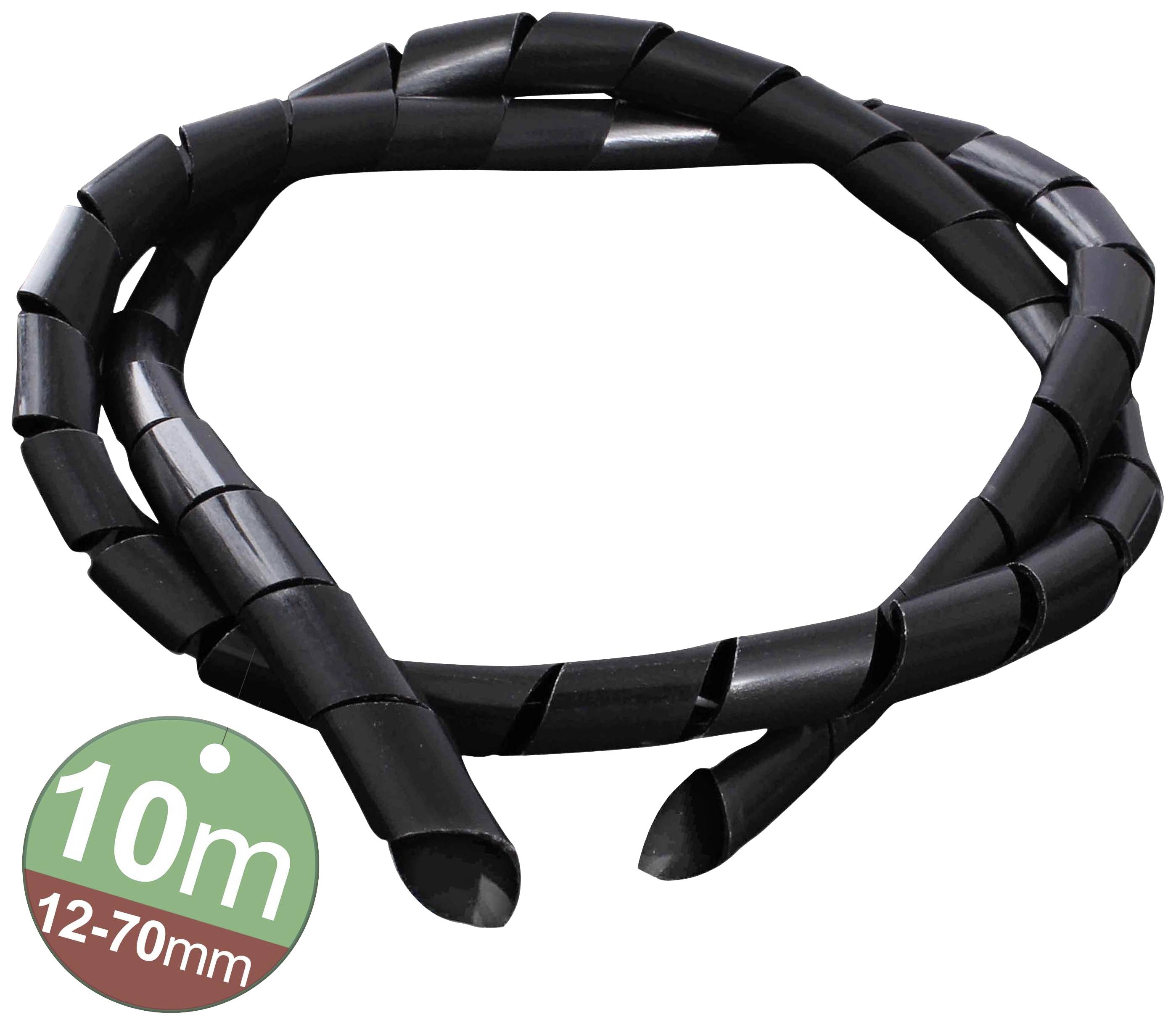 Black Cable Protection Spiral Conduit, 10 metres long, for cable diameters from 12 to 70 mm.