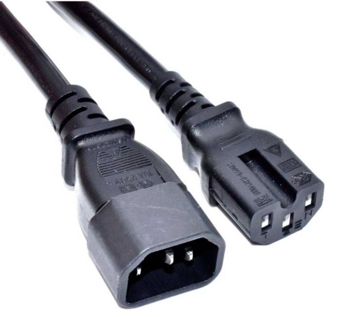 The figure shows a black network cable with a C13 plug on the left and a C14 plug on the right, suitable for computer devices.