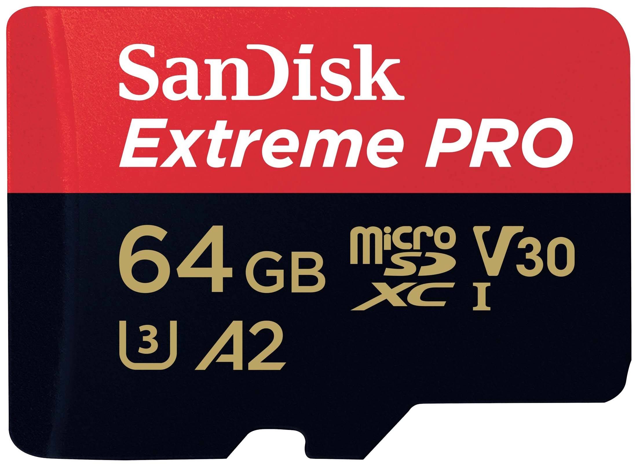 SanDisk Extreme PRO microSDXC card 64 GB Class 10, UHS-I, v30 Video Speed Class shockproof, Waterproof