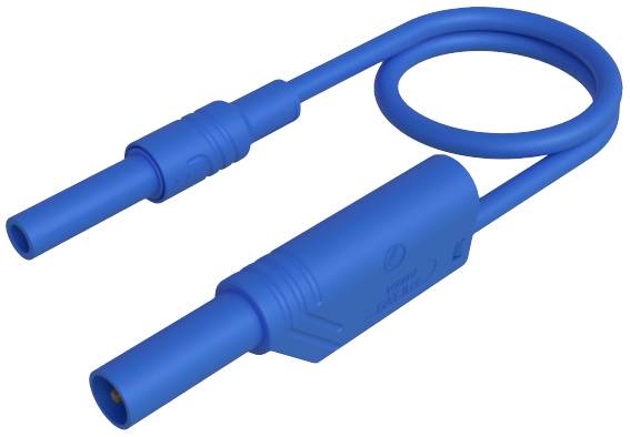 Blue electrical cable with two connectors, one straight, the other bent into a loop. Suitable for electronic connections.