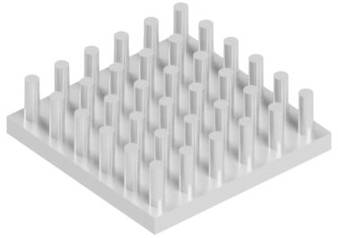 A square plate with symmetrically arranged, upright cylinders.