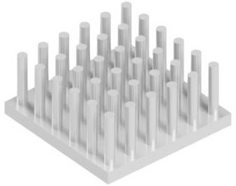 A 3D model shows a square base with multiple vertical cylindrical rods at varying heights.