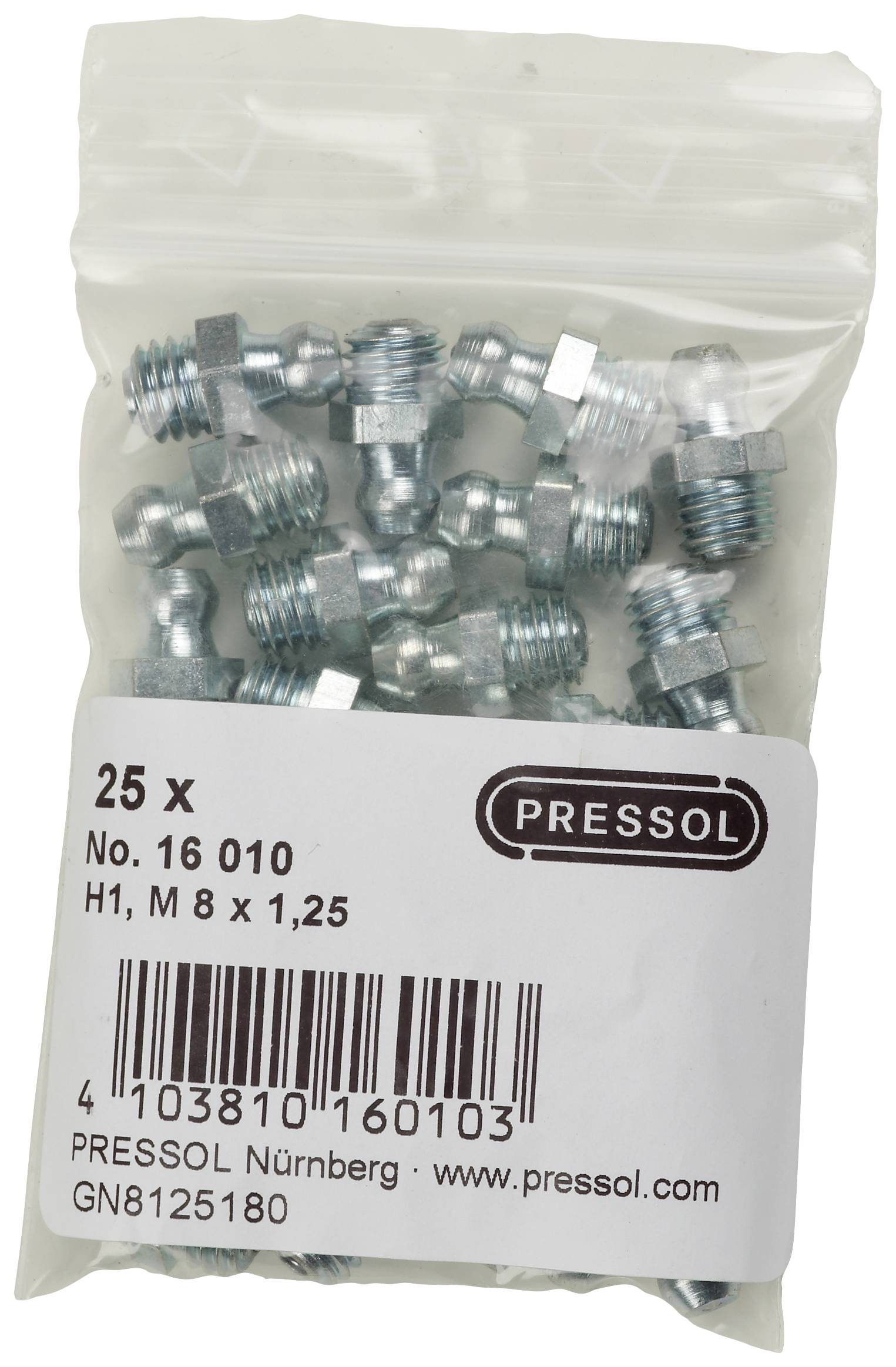 Pressol Tapered lubricating nipple H1-straight, M 8 x 1.25 25 pc(s)