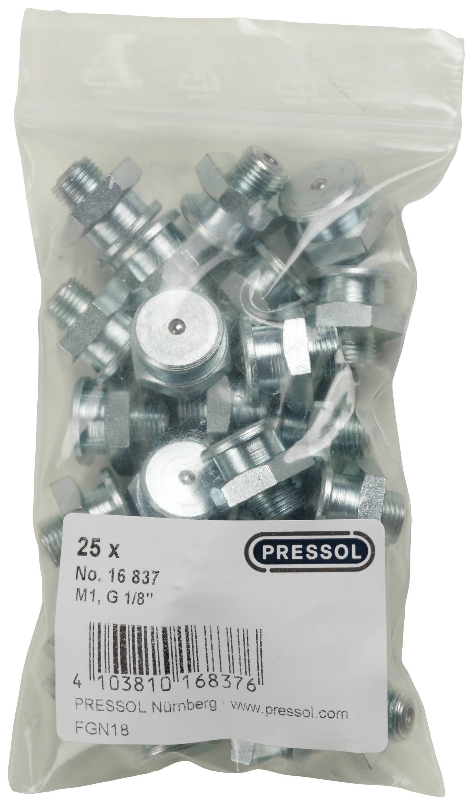 Pressol FLAT LUBRICATING NIPPLE M1-KØ 16, G 1/8''-VZ 25 pc(s)