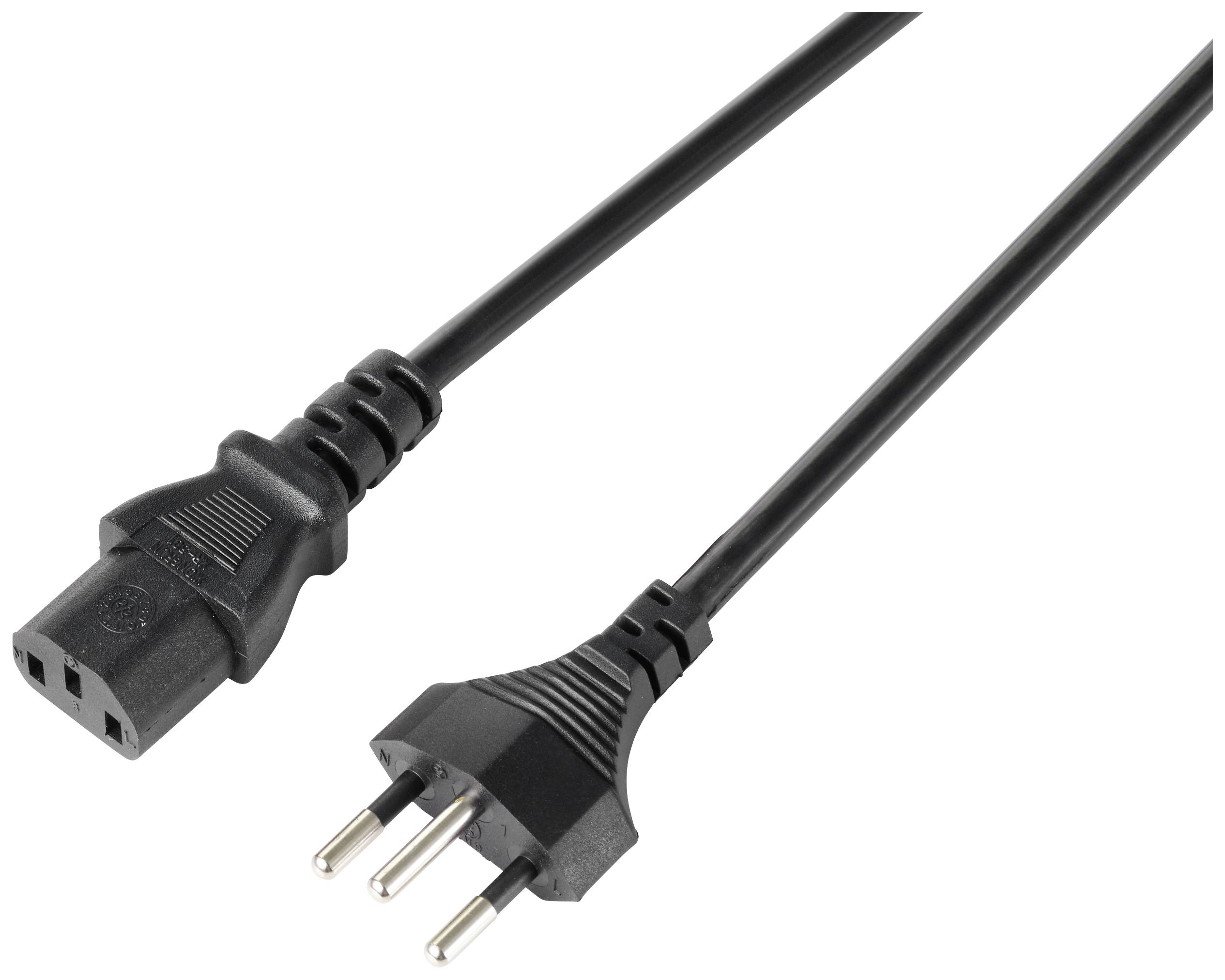 'S-Net plug to IEC socket for computer or monitor use. Black cable, standard power connections.