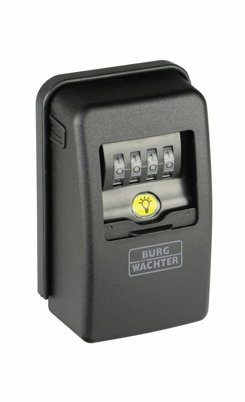 Black key safe with combination lock by 'Burg Wächter'. Suitable for securely storing keys through combination entry.
