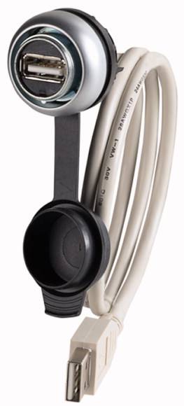 Mounted socket, 1.5 m, pre-assembled cable with firmly attached plug USB 3.0, type A, front ring titanium Socket, built-in