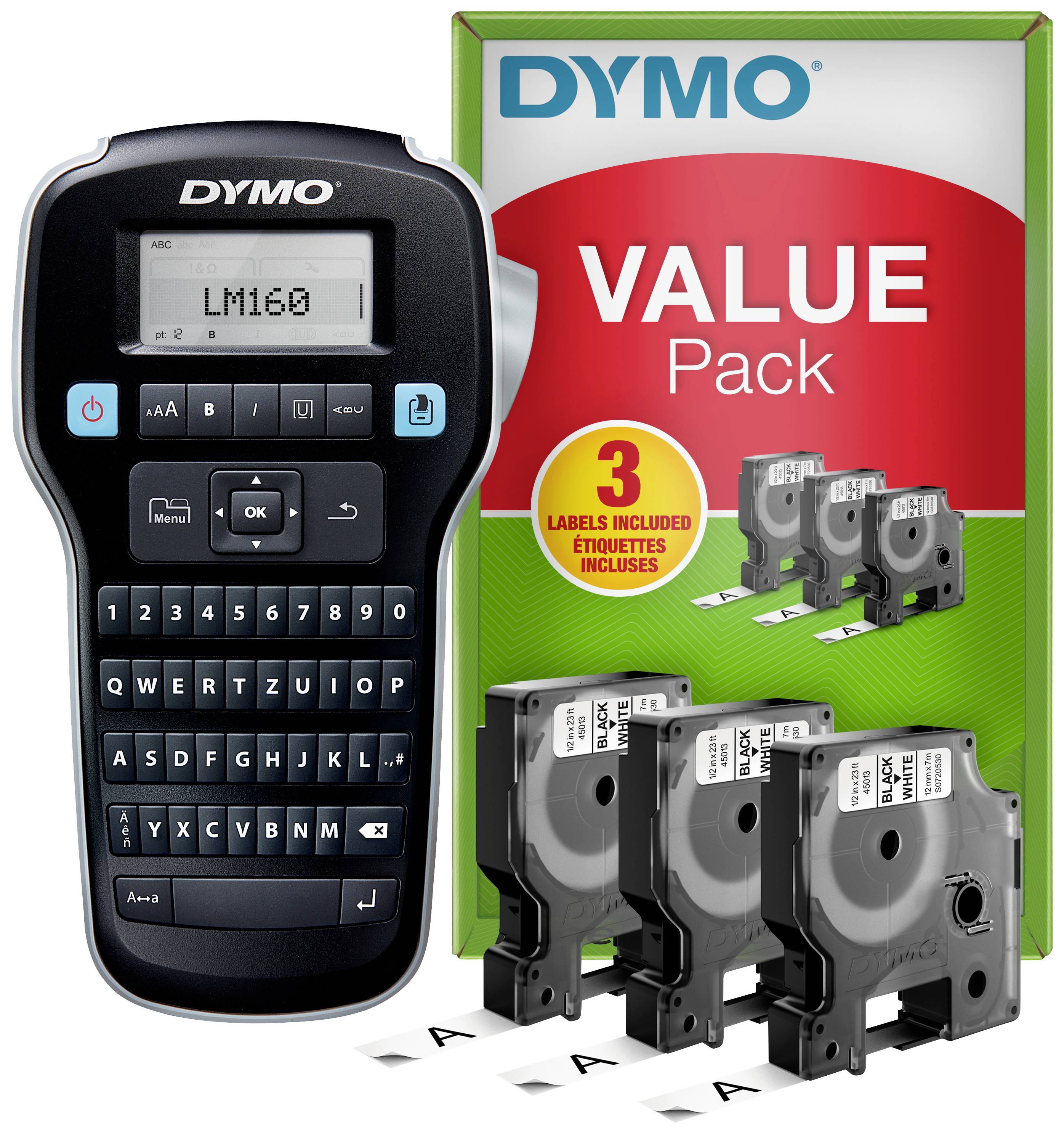 DYMO Labelmanager 160 Value Pack Label printer Suitable for scrolls: D1 12 mm, 9 mm, 6 mm