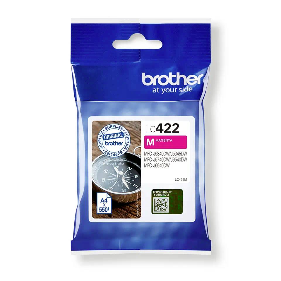 Brother LC422 Magenta Printer Cartridge. Compatible with Models MFC-J5340DW, MFC-J6540DW, MFC-J6940DW, MFC-J4540DW. Capacity: 550 Pages.