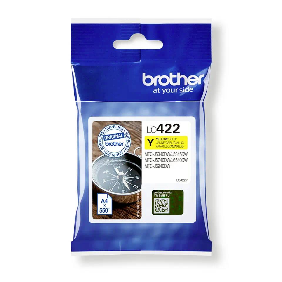 Brother 'LC422' printer cartridge, yellow, for models MFC-J4535DW, MFC-J4340DW, MFC-J4540DW, MFC-J4335DW, A4, 550 pages.