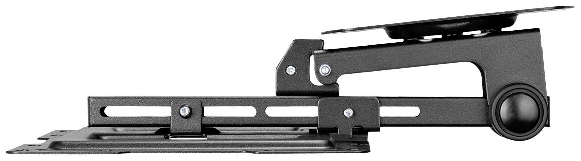 A black monitor arm viewed from the side, which allows adjustment of the screen's angle and height.