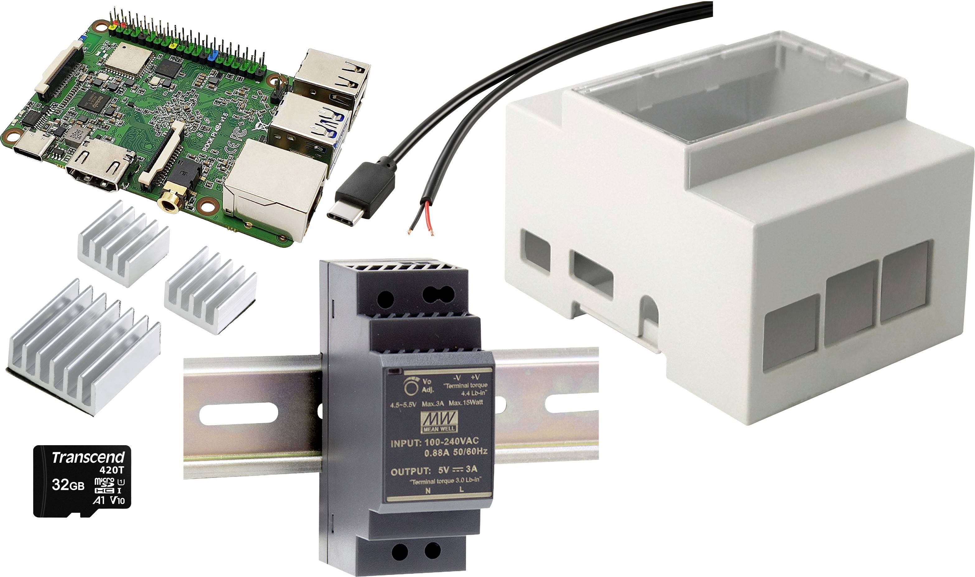 Renkforce Rock Pi 4 SE Rev 1.2 DIN-Rail Set 4 GB 6 x 1.5 GHz DIN rail mounted housing, DIN rail PSU, Heatsink