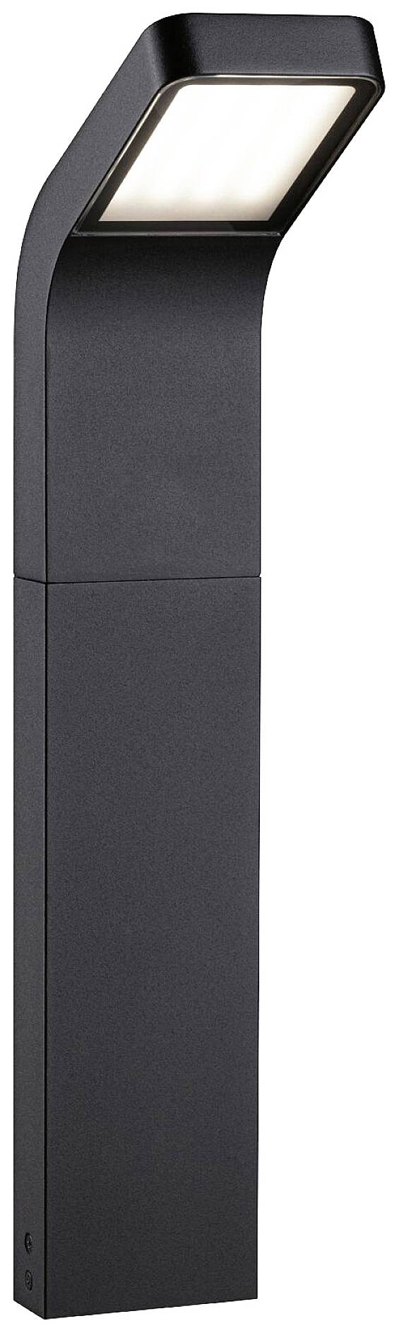 Black, contemporary floor lamp with a rectangular light unit. It extends vertically upwards and features a simple, elegant design.