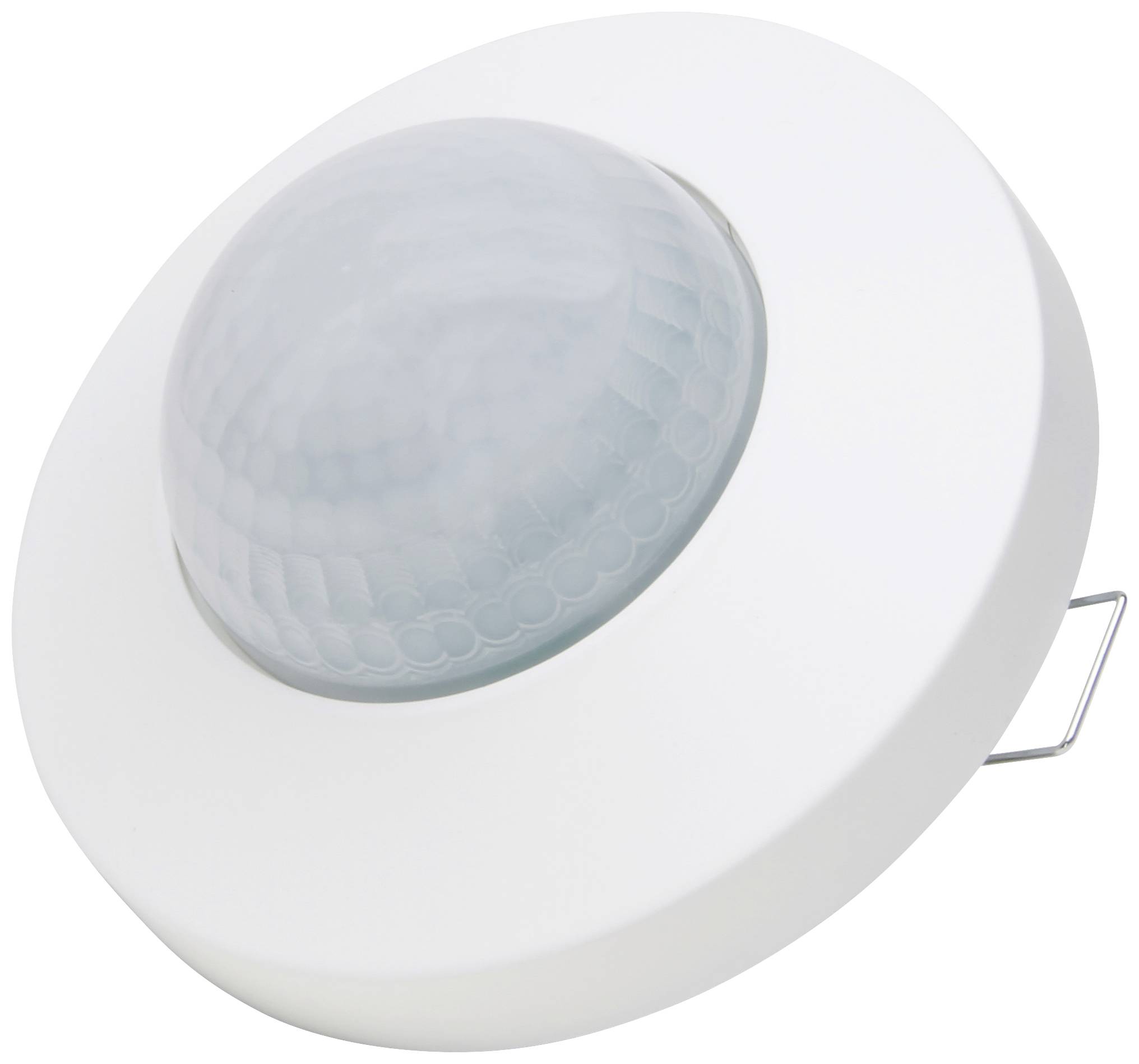 A round, white ceiling-mounted motion sensor with a dome-shaped lens for motion detection.