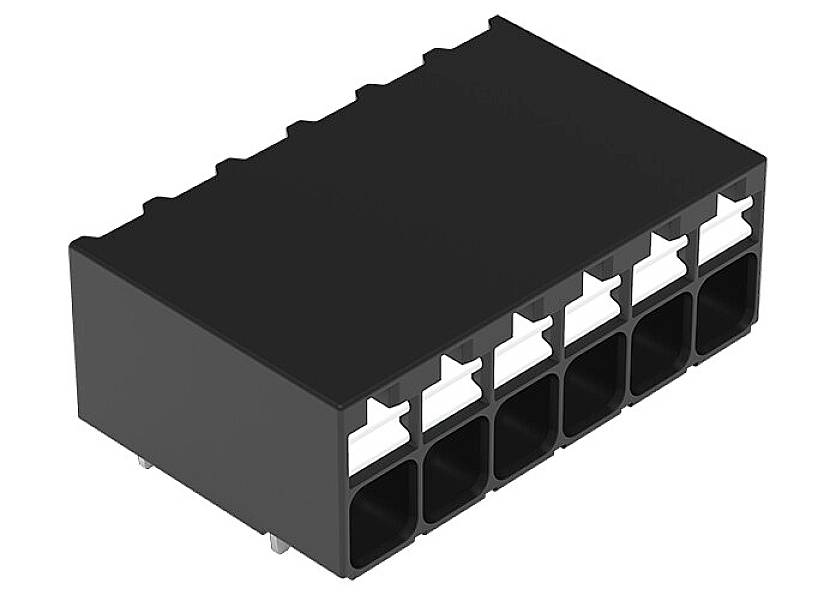 Black rectangular connector with eight slots in two rows. All slots are arranged side by side.