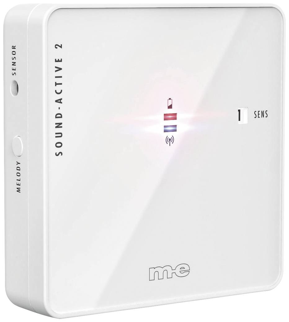 A white, square device with the inscription 'SOUND-ACTIVE 2'. A glowing symbol and sensor indicator are on the front.