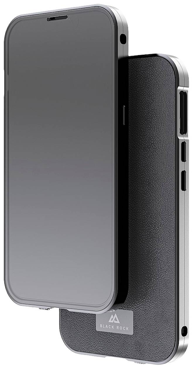 'Black smartphone with an elegant, slim design and a brand logo 