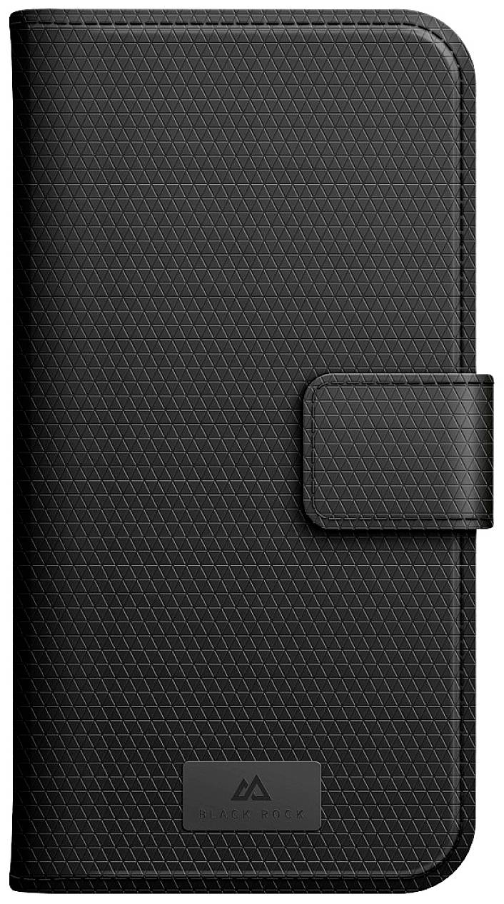 Black patterned smartphone case with magnetic closure, suitable for various mobile phone models. Elegant and functional design.