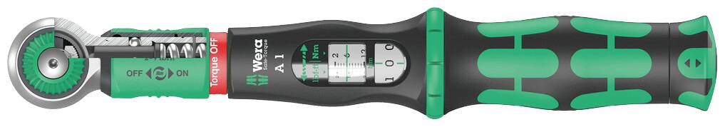Digital torque wrench with a green handle, suitable for precise tightening torques.