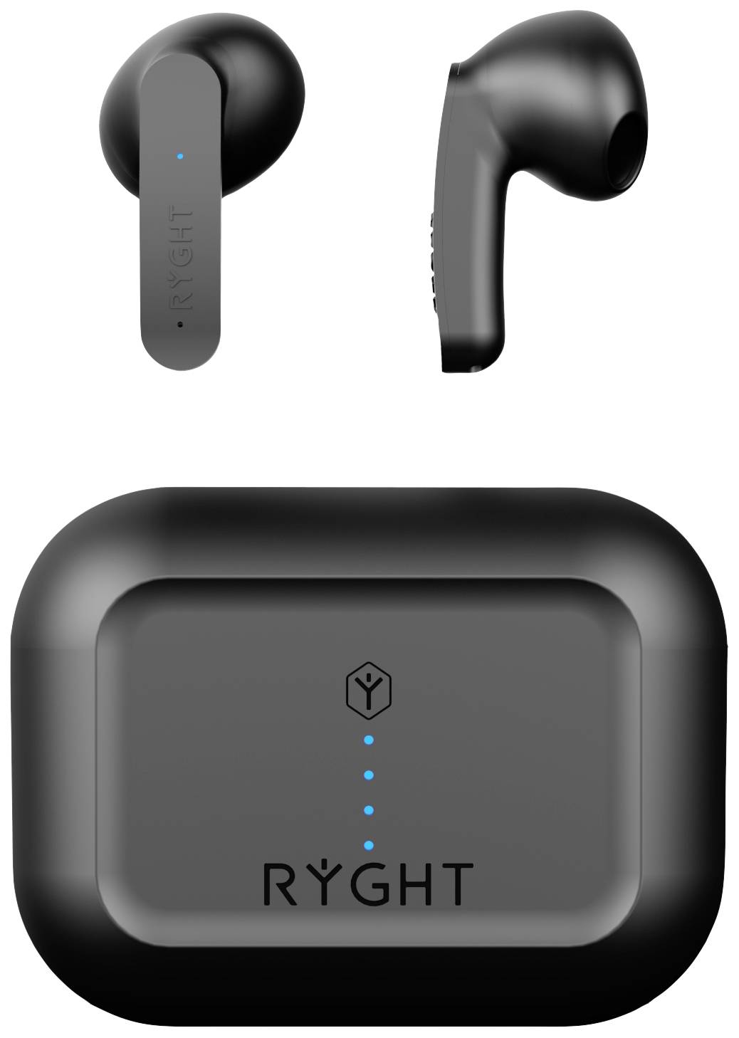 RYGHT MINO In-ear headset Bluetooth® (1075101) Stereo Black Microphone noise cancelling Battery indicator, Headset, Charging case