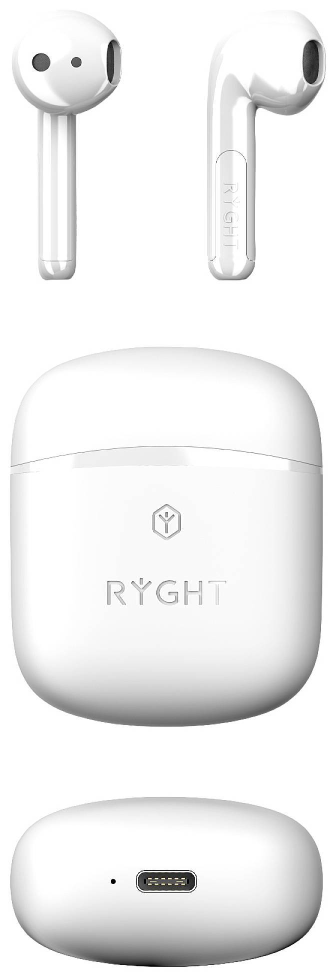 RYGHT WAYS2 In-ear headset Bluetooth® (1075101) Stereo White Battery indicator, Headset, Charging case, Touch control