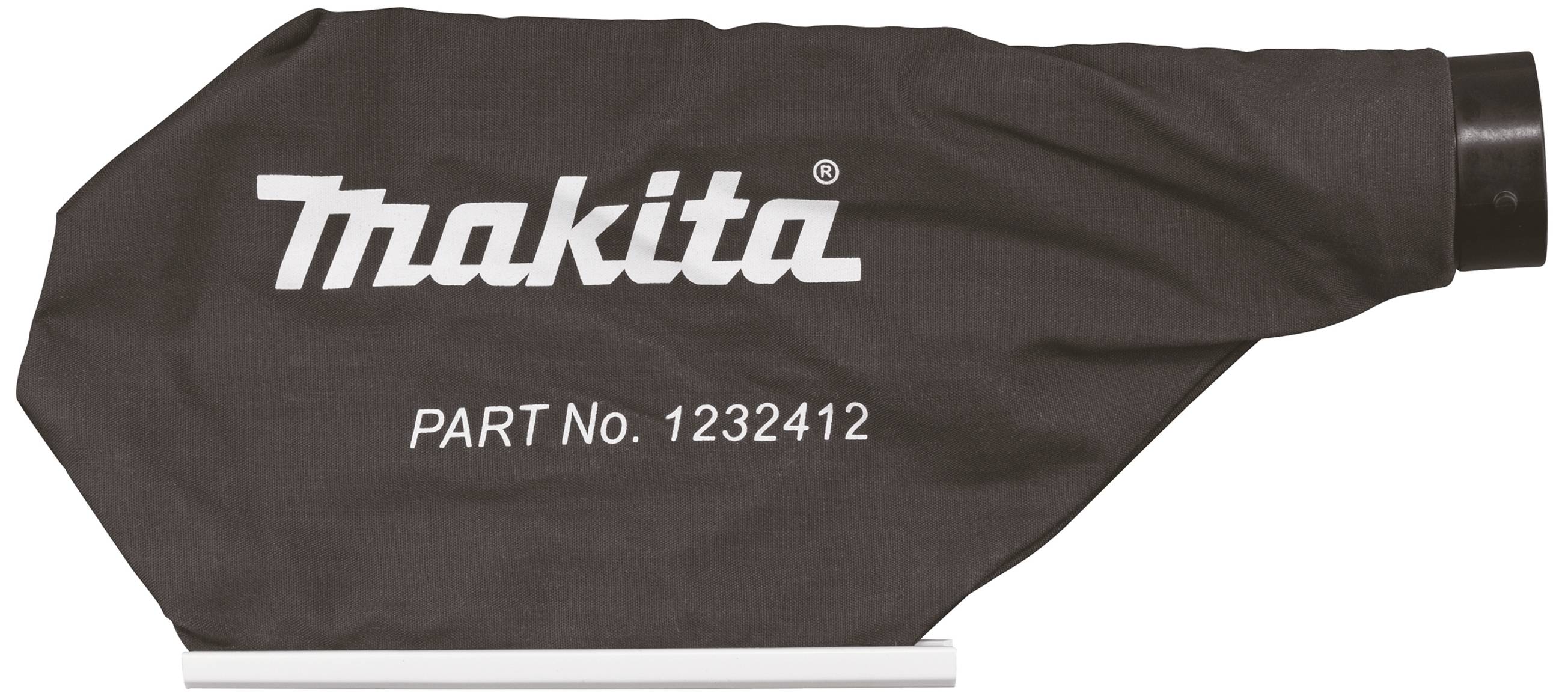 A black dust collection bag with the white 'Makita' logo and part number '1232412' printed on it.