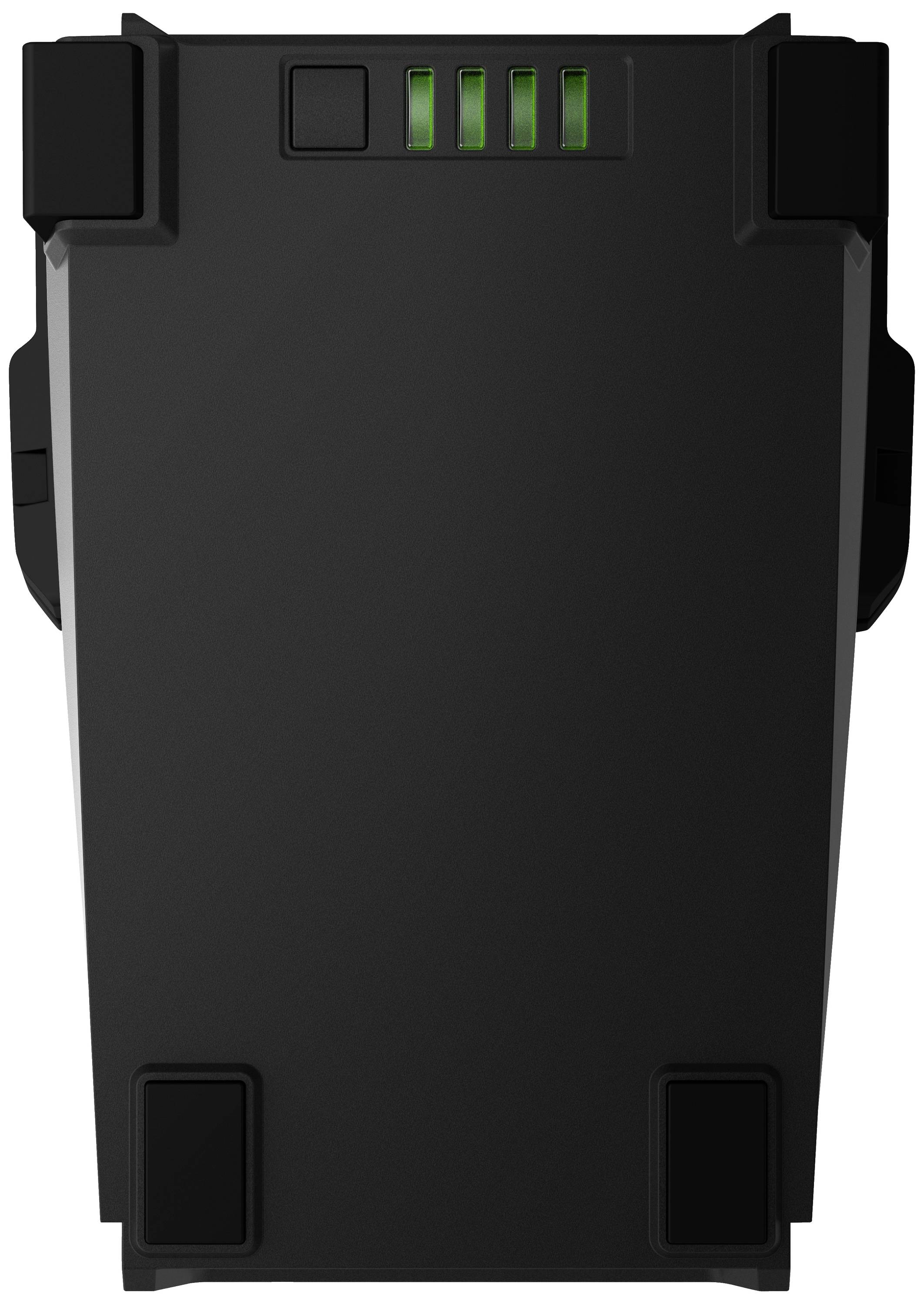 Black, rectangular device with four green LED indicators on top, possibly a battery compartment or technical module.