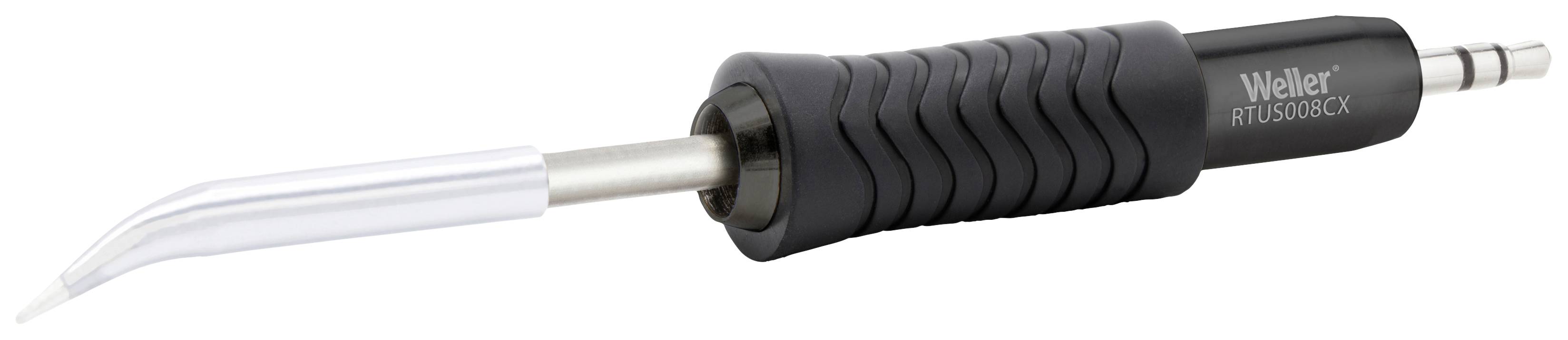 A soldering iron with an ergonomic handle and curved tip, suitable for precise soldering work.