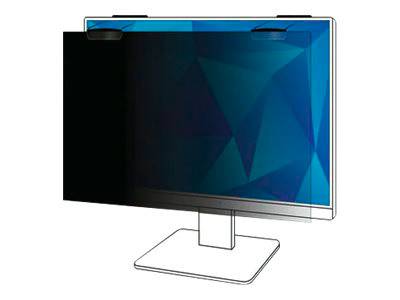 A computer screen with an attached privacy filter that blocks the view from the side, ensuring only the user sitting directly in front can see the screen contents.