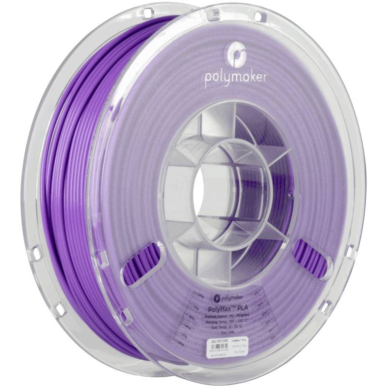 Lila 3D printer filament on plastic spool, brand Polymaker, type PolyMax PLA.