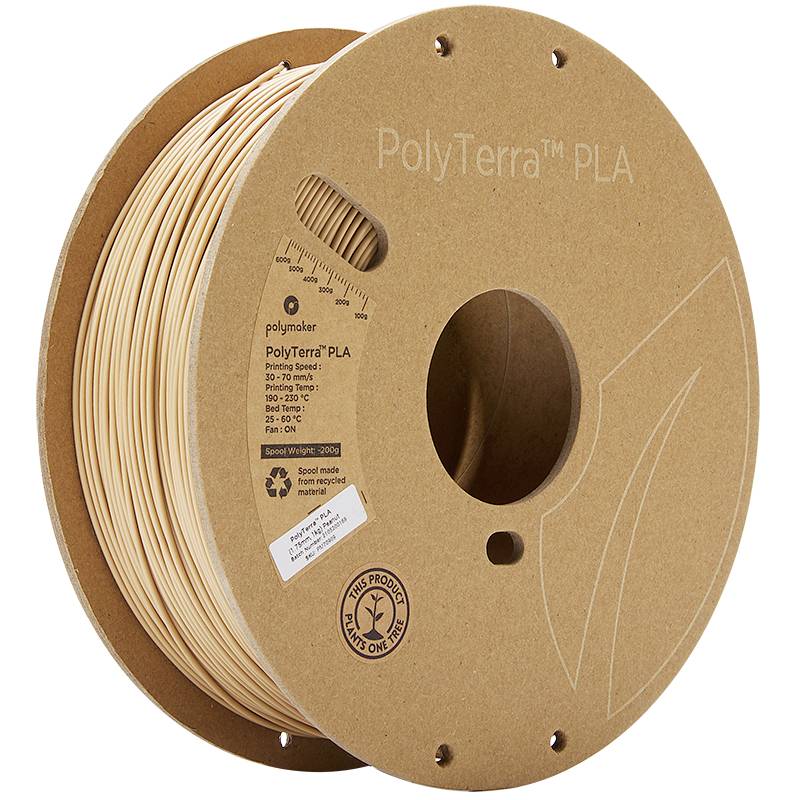 PolyTerra PLA spool; eco-friendly 3D printing material, matt black. Detailed surface structure. For sustainable printing.