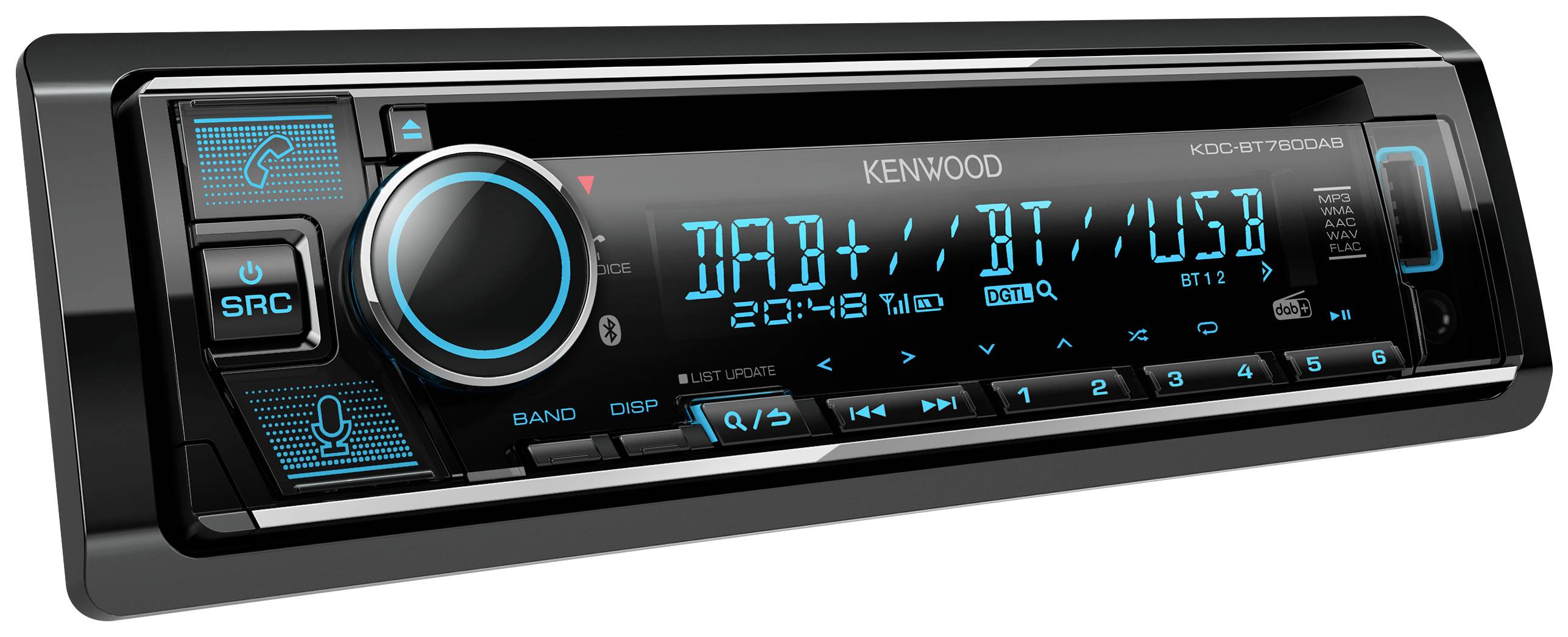 Kenwood KDC-BT760DAB Car stereo DAB+ tuner, Bluetooth handsfree set, Steering wheel RC button connector