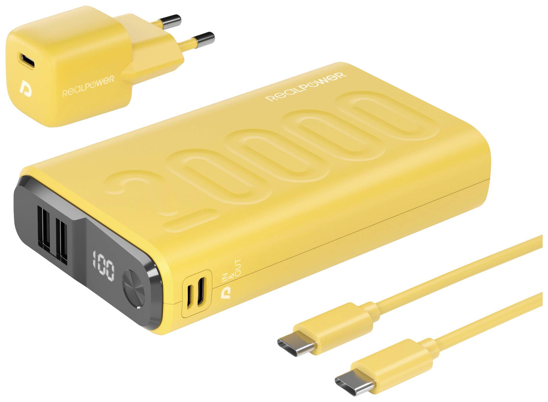 RealPower PB-20000 Power Pack Power bank 20000 mAh Li-ion USB, USB C® Yellow