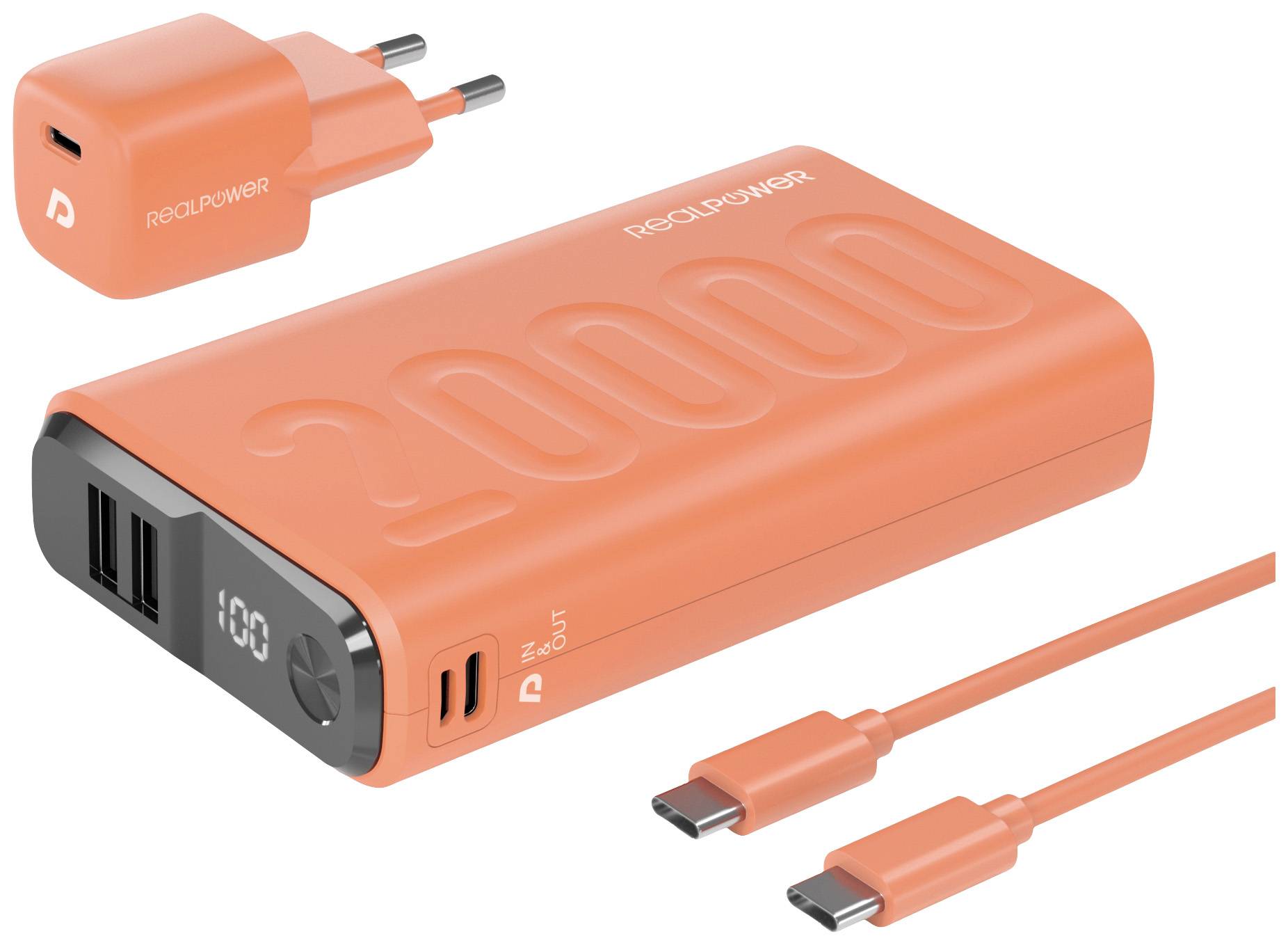RealPower PB-20000 Power Pack Power bank 20000 mAh Li-ion USB, USB C® Orange