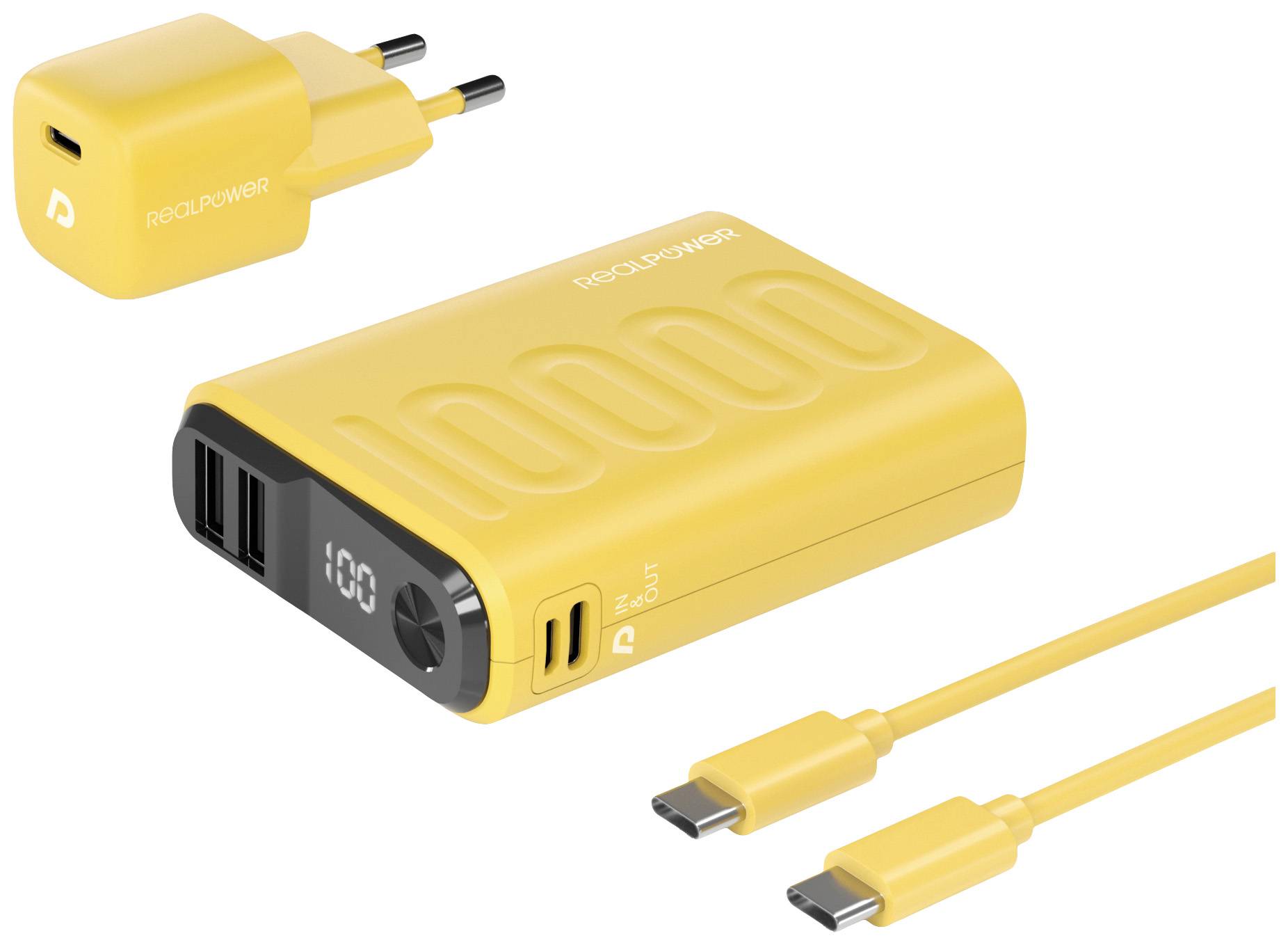 RealPower PB-10000 Power Pack Power bank 10000 mAh Li-ion USB, USB C® Yellow