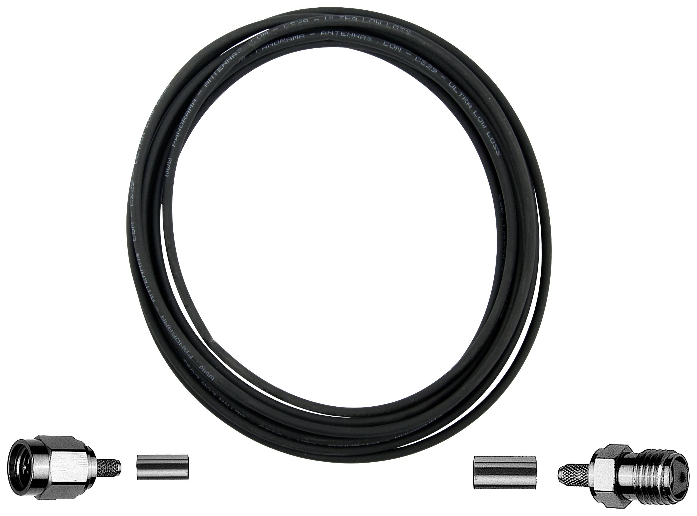 A black hose with two silver metal connectors at the ends, suitable for use in water cooling systems.