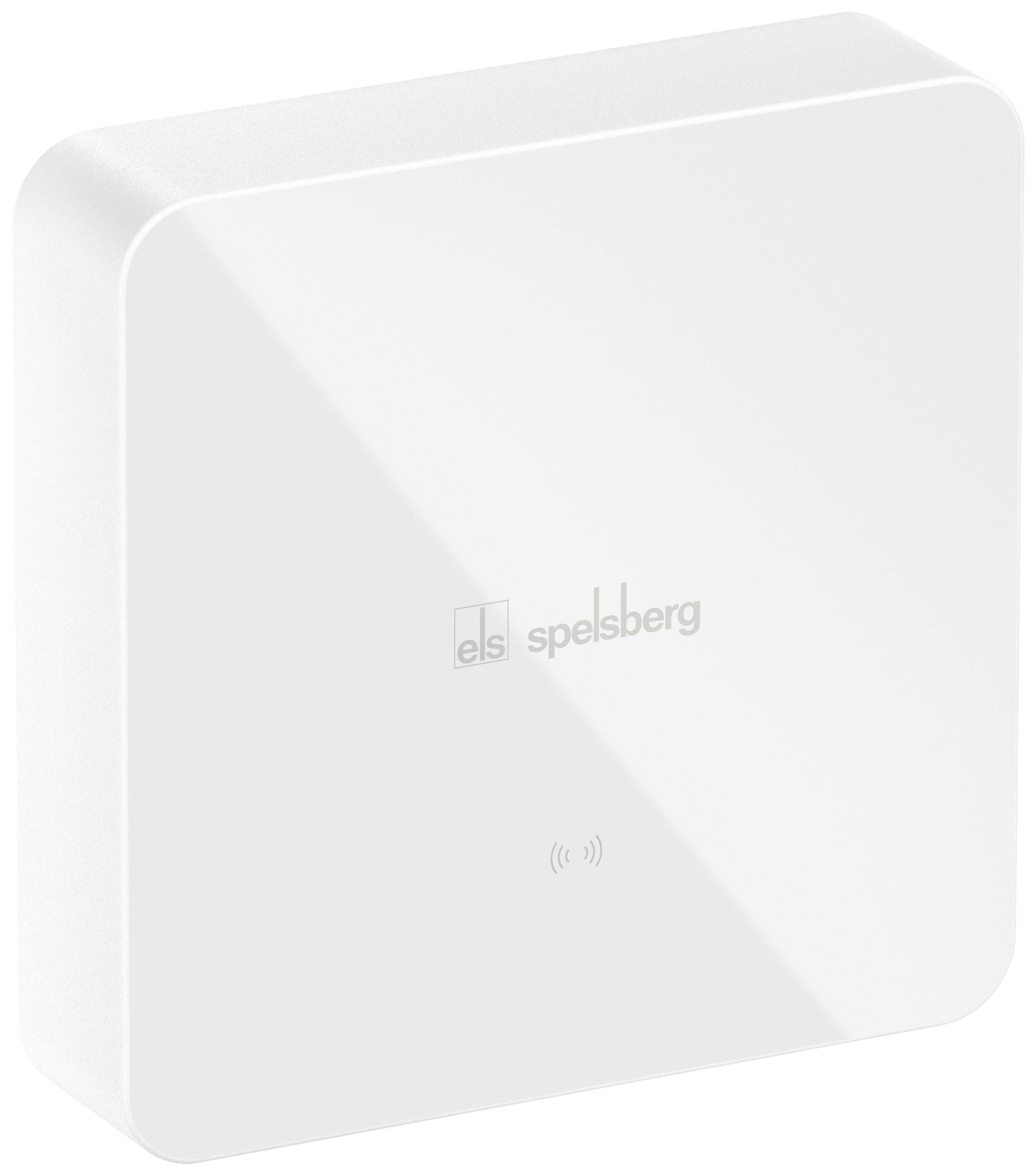 White junction box with smooth surface and print 'els spelsberg'.