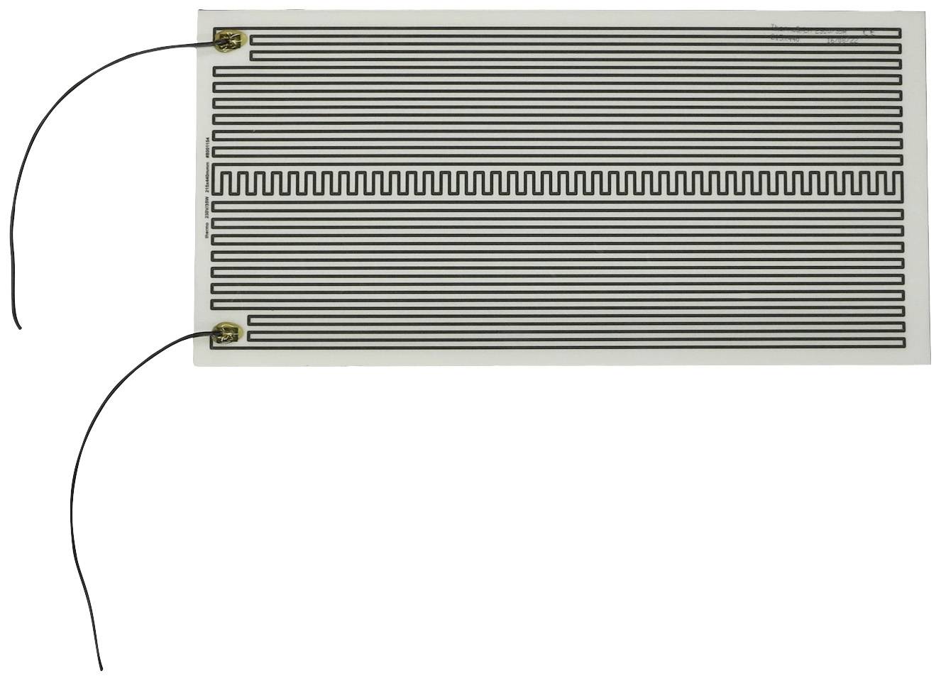 'Flat heating' with parallel, meandering conductor tracks. Two wires for connection are attached at one end of the foil.