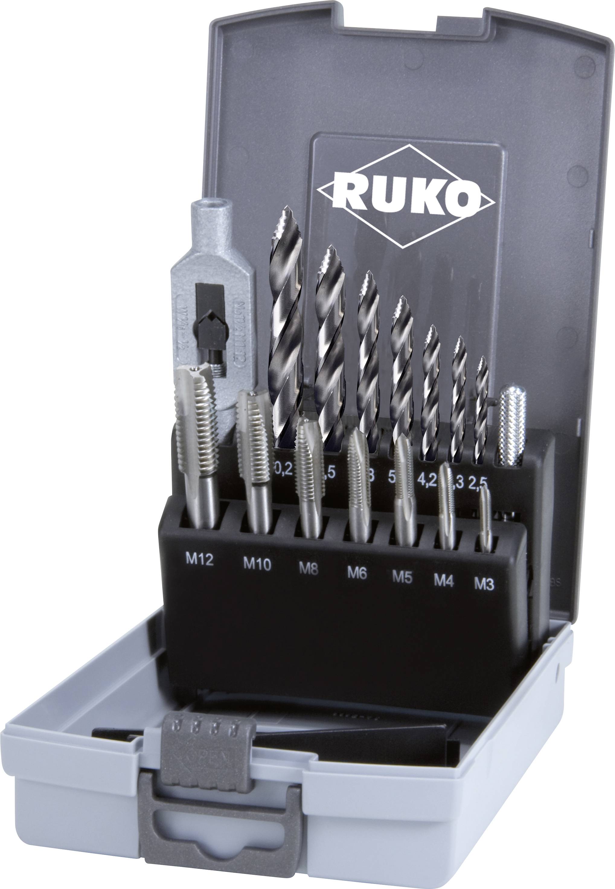 RUKO 259048RO CNC tap set 14-piece M3 - M12 DIN 352, DIN 376, DIN 338 HSS 1 Set