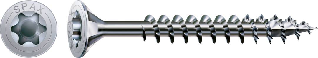 Metal screw with Torx drive and countersunk head, silver-coloured. Suitable for wooden joints or metal fastenings.