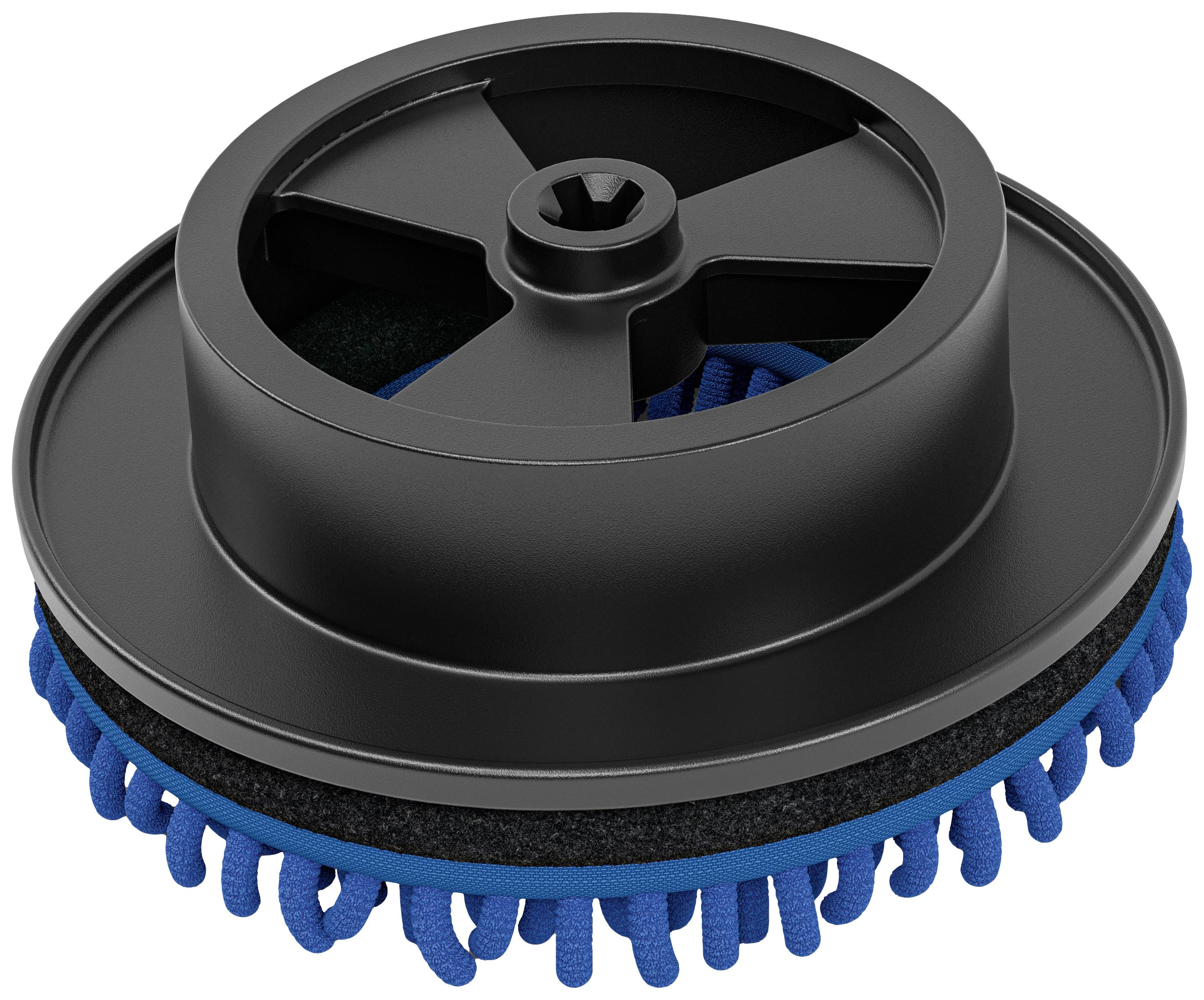 Black disc mount with blue fibres underneath, potentially suitable for cleaning or polishing.