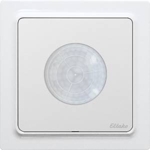 Motion sensor in a square, white wall mounting.