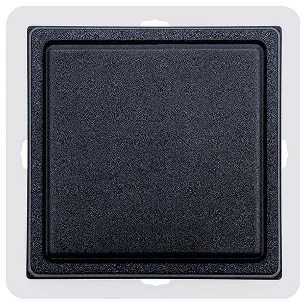 Black square plastic switch on white background.