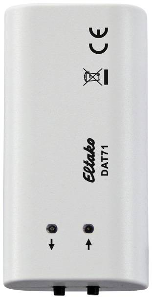 A white device with the inscription 'Eltako DAT71'. At the top are symbols for CE certification and a crossed-out wheelie bin symbol.