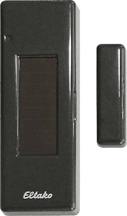 Black, rectangular wireless window contact by Eltako, consisting of two parts.