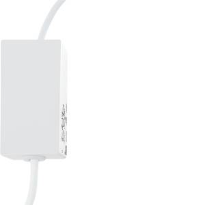 A rectangular, white electrical device with a cable at its base, set against a white background.