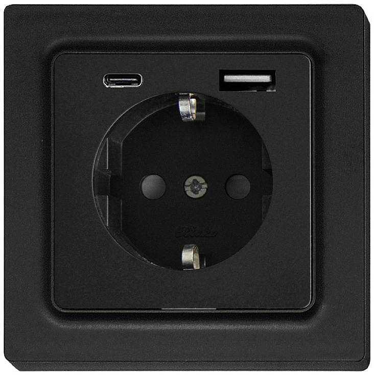 Black socket with USB-C and USB ports.