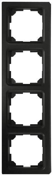 Black, rectangular frame with four square openings for sockets or switches.
