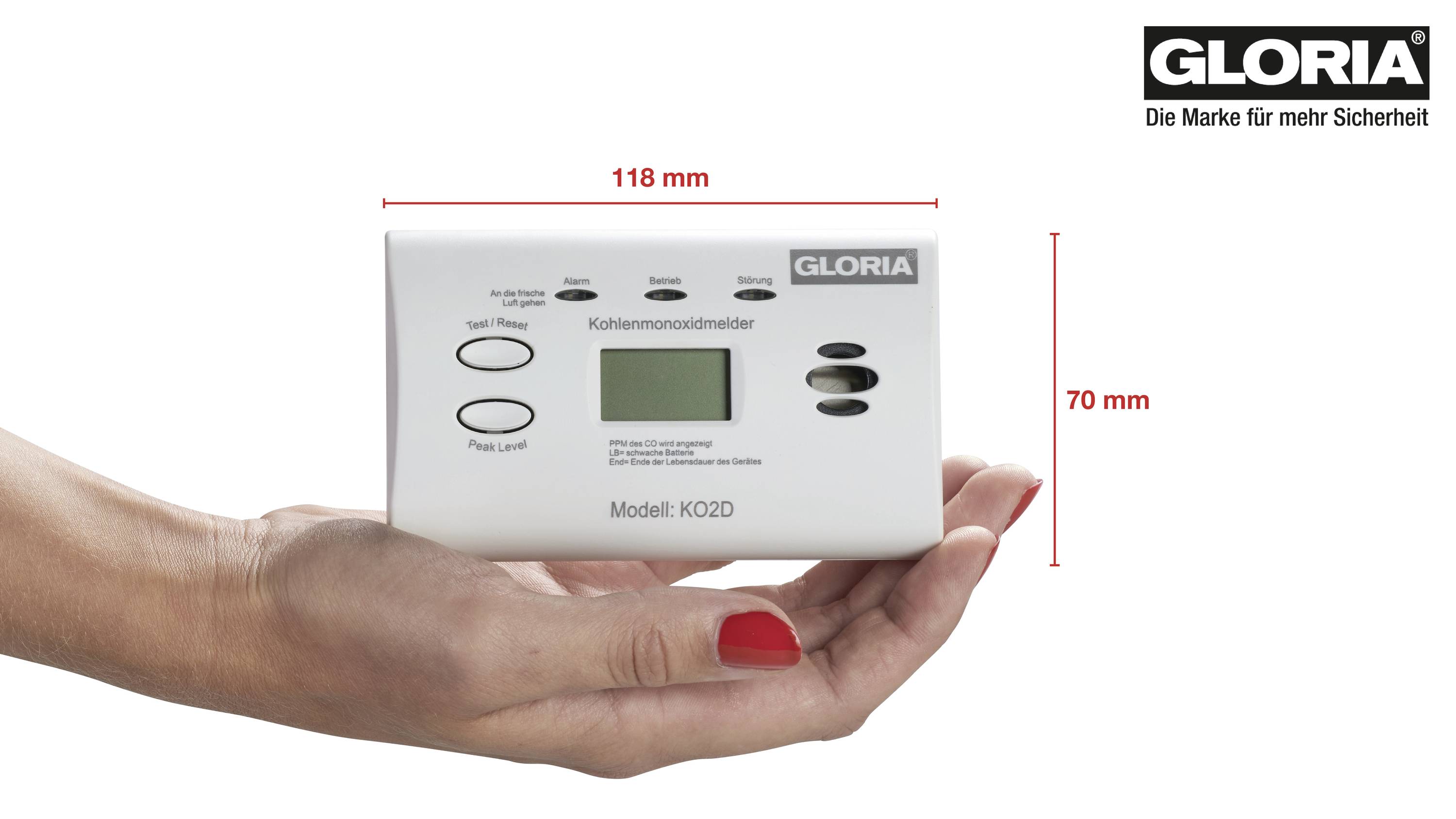 Gloria KO2D Carbon monoxide detector battery-powered detects Carbon monoxide